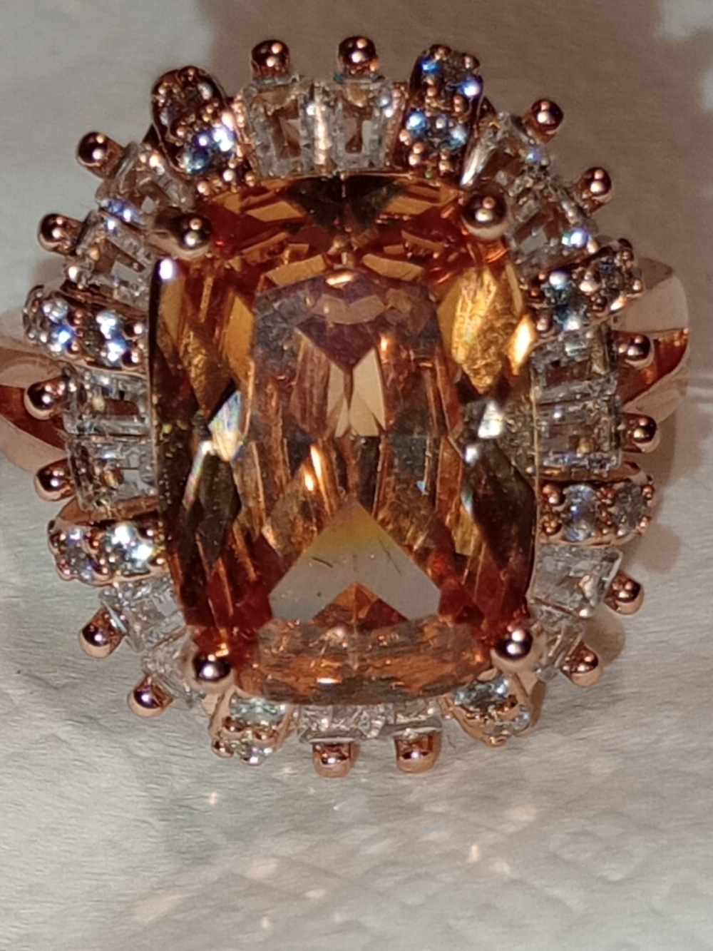 Ring Rose Gold Tone Multi-Stone Cluster Ring/Large Cocktail Ring/Peach
